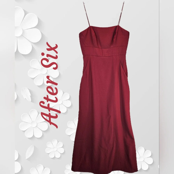 After Six Gown Womens Sz 12 Cabernet Spagetti Straps Pockets Lined Formal - Picture 1 of 14